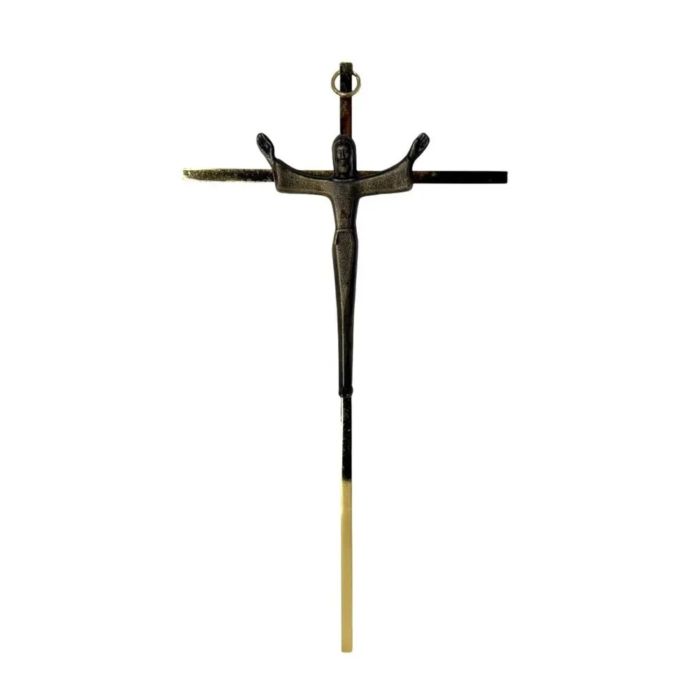 Vintage Brass Pewter Crucifix Wall Cross Religious Decor‎ Christian Gift